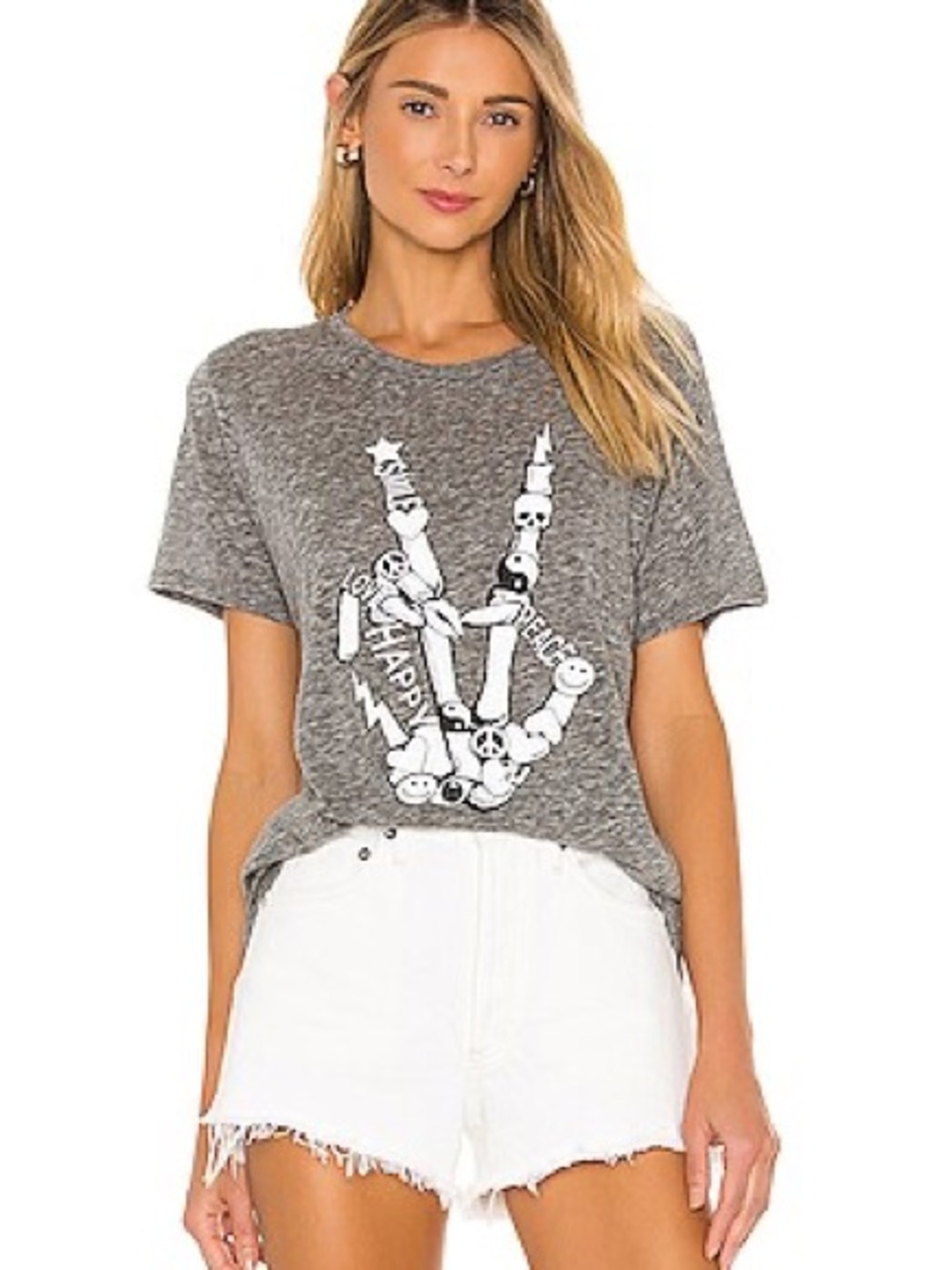 Lauren Moshi Gray Short-Sleeve Tee with White Peace Hand Graphic XS